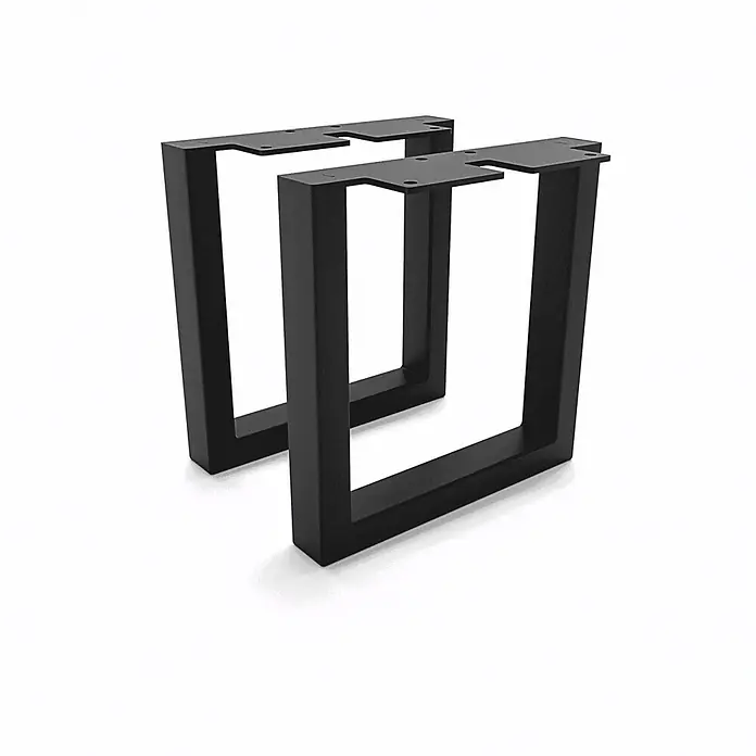 HEVVA Möbelfuß-Set GRAZ - L x B x H: 20 x 3 x 20 cm, Metall, 2 Stk. - Zwei schwarze Metall-Tischbeine in U-Form mit Montageplatten.