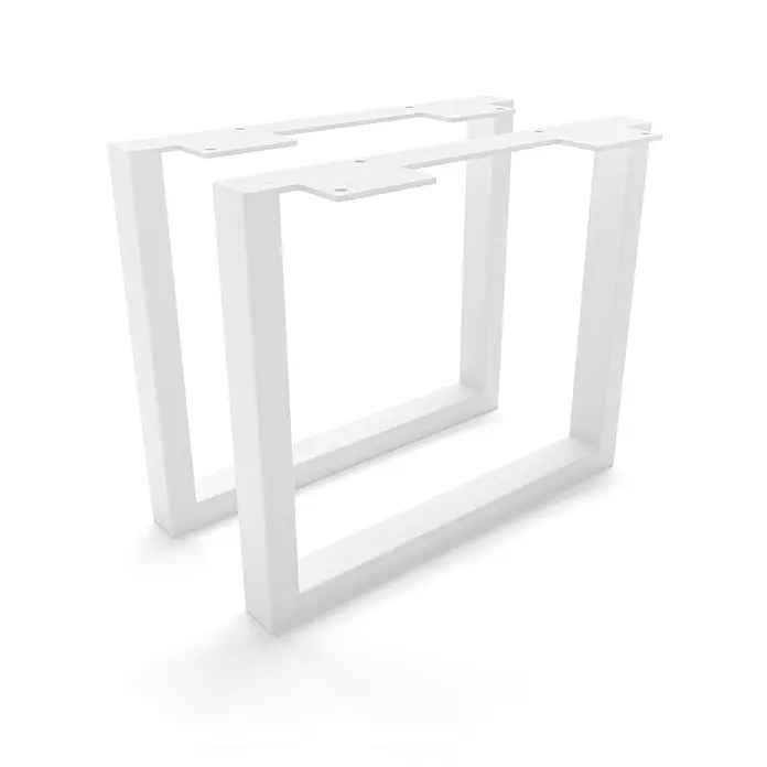 HEVVA Möbelfuß-Set GRAZ - L x B x H: 30 x 3 x 25 cm, Metall, 2 Stk. - Paar weißer Stahl-Tischbeine, U-förmig, mit vorgebohrten Montageplatten für Schreibtisch oder Bank.