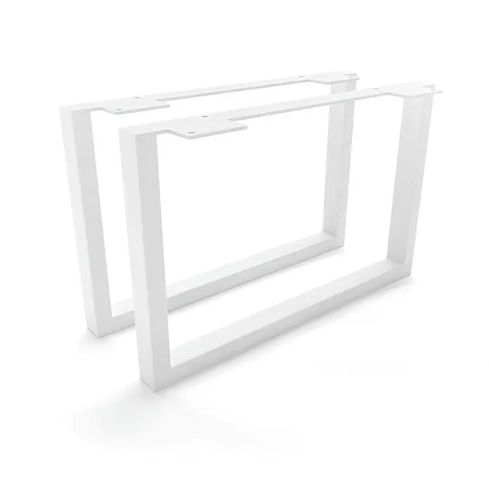 HEVVA Möbelfuß-Set GRAZ - L x B x H: 40 x 3 x 25 cm, Metall, 2 Stk. - Zwei weiße rechteckige Metall-Tischbeine, für einen Tisch oder Schreibtisch.