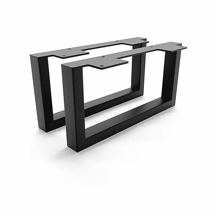 HEVVA Möbelfuß-Set GRAZ - L x B x H: 30 x 3 x 15 cm, Metall, 2 Stk. - Paar schwarzer U-förmiger Metalltischbeine mit vorgebohrten Montageplatten zur einfachen Befestigung an einer Tischplatte.