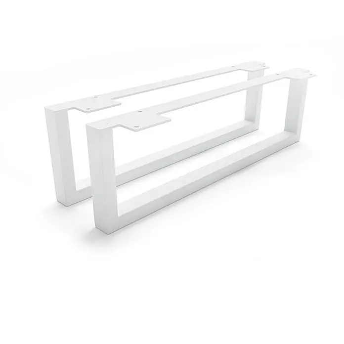 HEVVA Möbelfuß-Set GRAZ - L x B x H: 50 x 3 x 15 cm, Metall, 2 Stk. - Zwei weiße U-förmige Metall-Tischbeine mit Montageplatten für einen Schreibtisch oder Tisch.