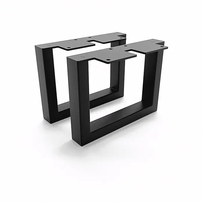 HEVVA Möbelfuß-Set GRAZ - L x B x H: 20 x 3 x 15 cm, Metall, 2 Stk. - Zwei mattschwarze Metall-U-Tischbeine mit vorgebohrten Montageplatten.