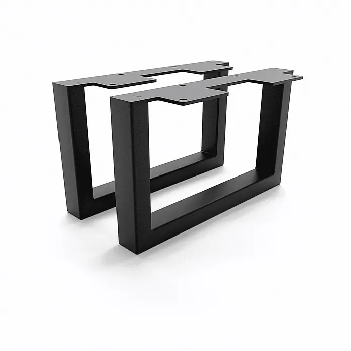 HEVVA Möbelfuß-Set GRAZ - L x B x H: 25 x 3 x 15 cm, Metall, 2 Stk. - Zwei schwarze U-förmige Metalltischbeine mit Montageplatten.