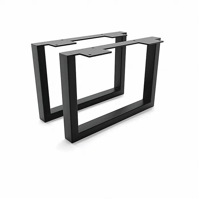 HEVVA Möbelfuß-Set GRAZ - L x B x H: 30 x 3 x 20 cm, Metall, 2 Stk. - Ein Paar schwarzer rechteckiger Metalltischbeine mit flachen Montageplatten und vorgebohrten Löchern.