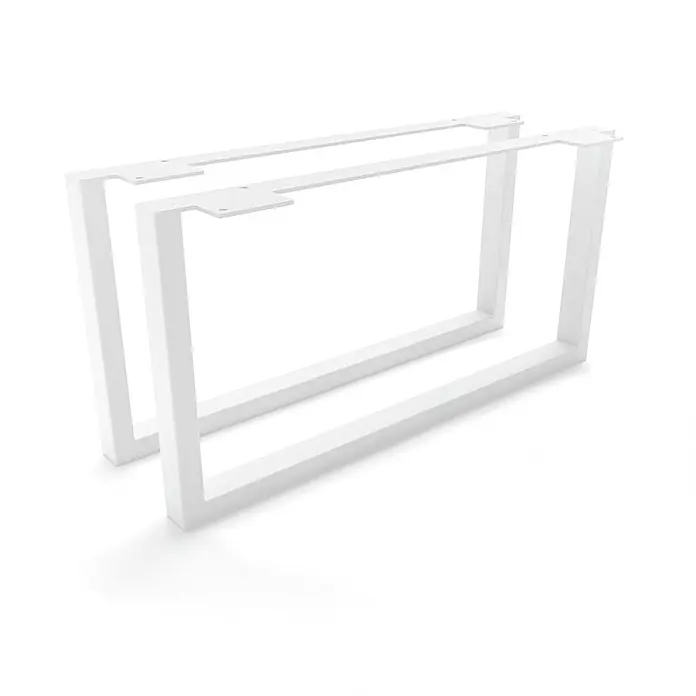 HEVVA Möbelfuß-Set GRAZ - L x B x H: 50 x 3 x 25 cm, Metall, 2 Stk. - Zwei weiße U-förmige Metall-Tischbeine mit Montageplatten.