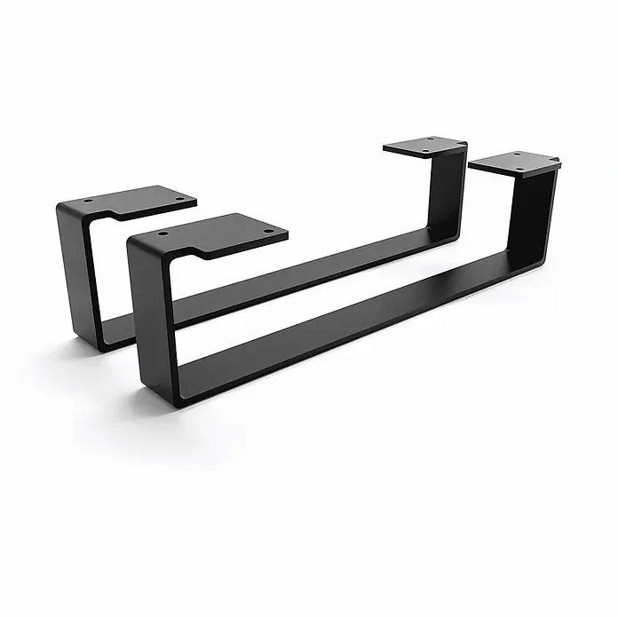 HEVVA Möbelfuß-Set LUXEMBURG - L x B x H: 40 x 4 x 10 cm, Metall, 2 Stk. - Zwei schwarze U-förmige Tischbeine aus Metall mit Montageplatten.