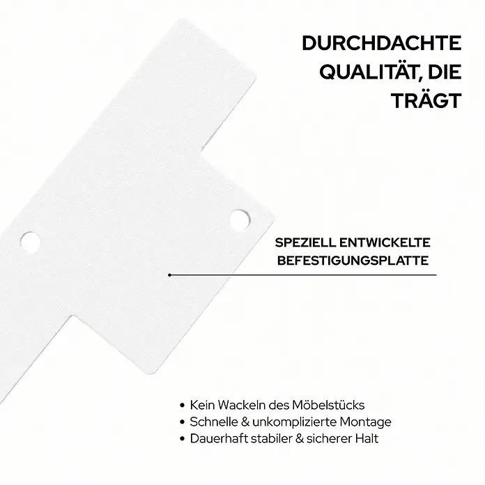 HEVVA Möbelfuß-Set GRAZ - L x B x H: 45 x 3 x 15 cm, Metall, 2 Stk. - Weiße, texturierte, angewinkelte Befestigungsplatte mit zwei Löchern.