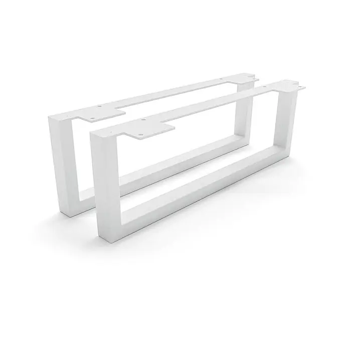 HEVVA Möbelfuß-Set GRAZ - L x B x H: 45 x 3 x 15 cm, Metall, 2 Stk. - Zwei weiße rechteckige Metall-Tischbeine mit Montageplatten.