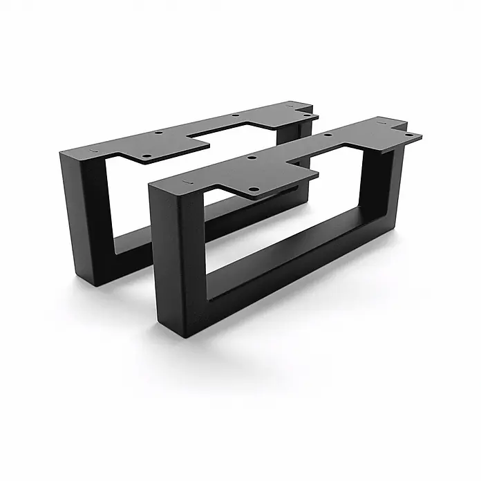 HEVVA Möbelfuß-Set GRAZ - L x B x H: 25 x 3 x 10 cm, Metall, 2 Stk. - Paar schwarzer U-förmiger Tischbeine aus mattem Stahl mit Montageplatten.