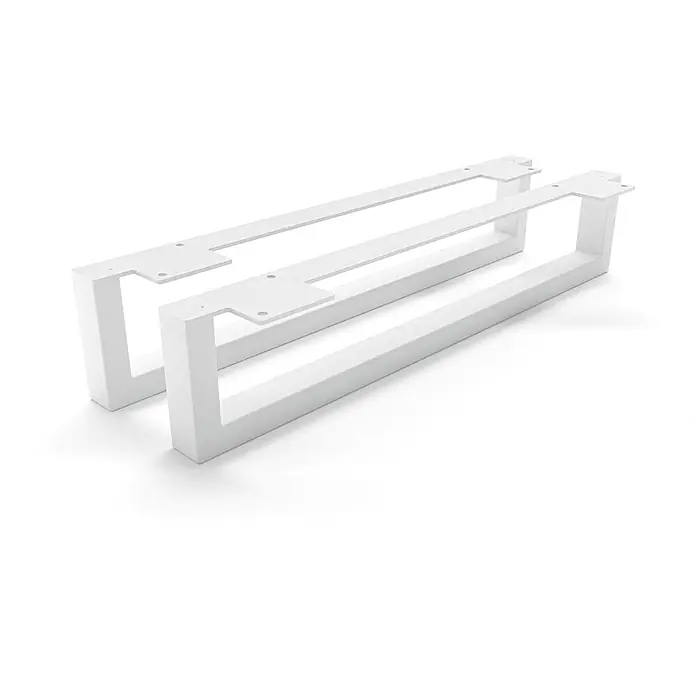 HEVVA Möbelfuß-Set GRAZ - L x B x H: 50 x 3 x 10 cm, Metall, 2 Stk. - Zwei weiße Metall-Tisch- oder Bankgestelle mit flachen Montageplatten und vorgebohrten Löchern.