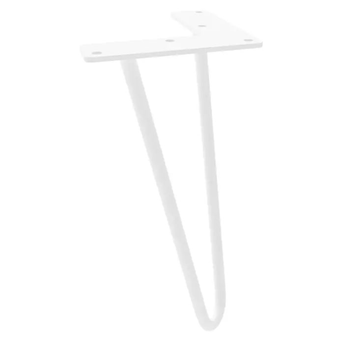 HEVVA Möbelfuß NEAPEL Haarnadelbein - Metall - Weißes Metall-Hairpin-Tischbein mit flacher L-förmiger Montageplatte und zwei U-förmig gebogenen Stäben.