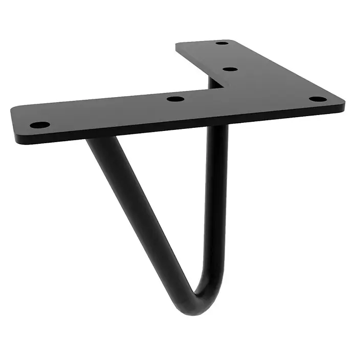 HEVVA Möbelfuß NEAPEL Haarnadelbein - Metall - Schwarzes Metall-Haarnadel-Tischbein mit L-förmiger Montageplatte und vorgebohrten Schraubenlöchern für Möbel.