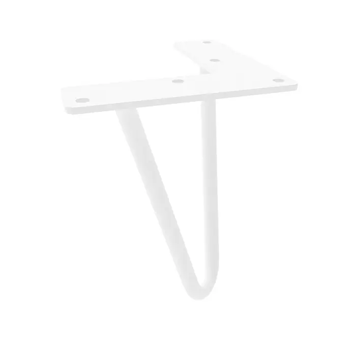 HEVVA Möbelfuß NEAPEL Haarnadelbein - Metall - Weißes Metall-Hairpin-Tischbein mit L-förmiger Montageplatte für DIY-Möbel.