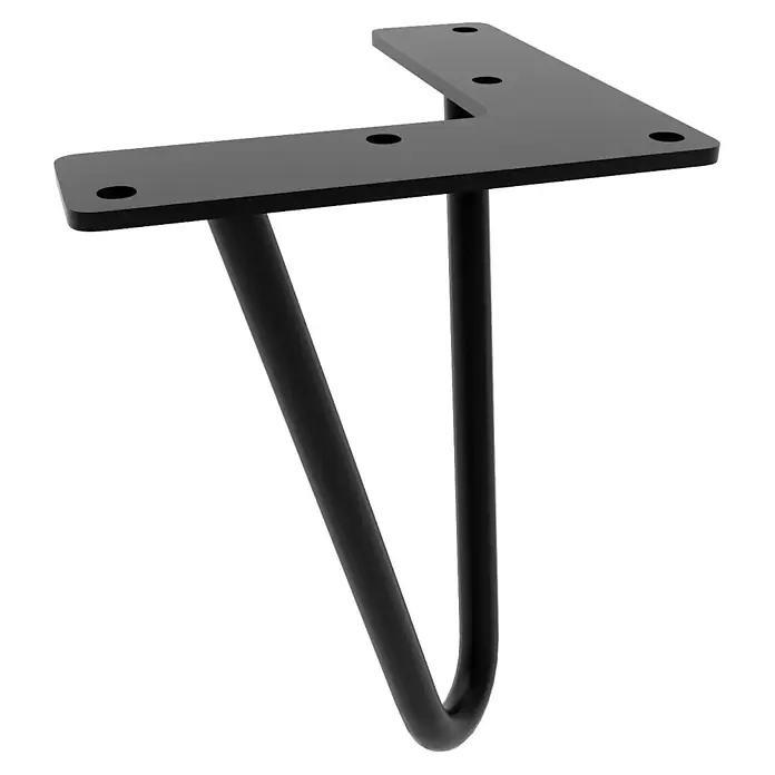 HEVVA Möbelfuß NEAPEL Haarnadelbein - Metall - Schwarzer Metall-Hairpin-Möbelfuß mit L-förmiger Montageplatte für Tische oder Schreibtische.