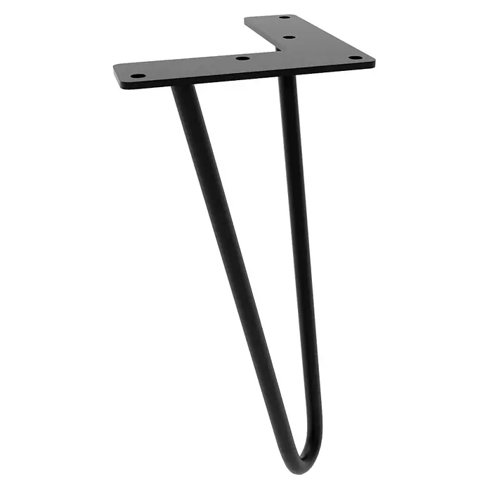HEVVA Möbelfuß NEAPEL Haarnadelbein - Metall - Schwarzes Metall-Haarnadel-Tischbein mit zwei Stäben und L-förmiger Montageplatte.