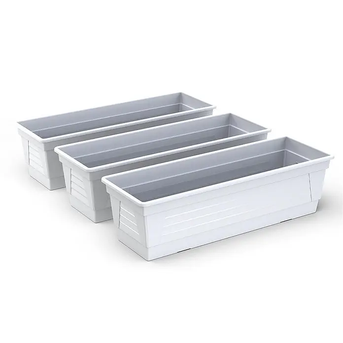 Plastard Pflanzkasten 3er Set 60 cm Weiß, Pflanzkasten, Balkonkasten - 3 Stk., Außenmaß (L x B x H): 60 x 21 x 17 cm, Kunststoff, Weiß - Set aus drei weißen rechteckigen Kunststoff-Pflanzkästen.