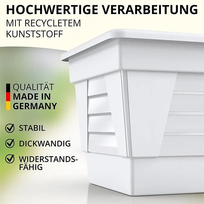 Plastard Pflanzkasten 80 cm Weiß, Pflanzkasten, Balkonkasten - 1 Stk., Außenmaß (L x B x H): 80 x 21 x 17 cm, Kunststoff, Weiß - Hochwertiger weißer rechteckiger Behälter aus dickwandigem, stabilem Recyclingkunststoff.