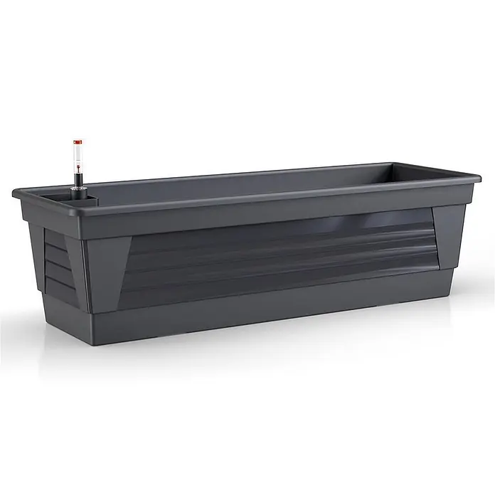 Plastard Pflanzkasten 80 cm Anthrazit - Balkonkasten & Bewässerungssystem - 1 Stk., Außenmaß (L x B x H): 80 x 21 x 17 cm, Kunststoff, Anthrazit - Dunkelgrauer rechteckiger Selbstbewässerungs-Pflanzkasten mit Wasserstandsanzeige.