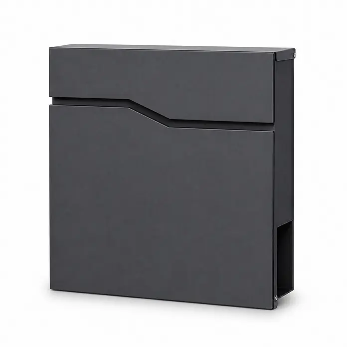 Floordirekt Wandbriefkasten Pascal - L x B x H: 10,5 x 37 x 37 cm, Anthrazit, Stahl, Zeitungsfach - Moderner dunkelgrauer Metallbriefkasten mit schlankem, kantigem Design und unterer Entnahmeöffnung.