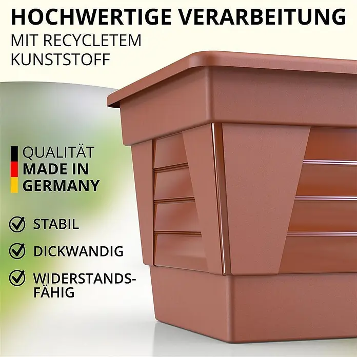 Plastard Pflanzkasten 3er Set 60 cm Terrakotta, Pflanzkasten, Balkonkasten - 3 Stk., Außenmaß (L x B x H): 60 x 21 x 17 cm, Kunststoff, Terrakotta - Brauner Pflanzkübel aus recyceltem Kunststoff, stabil und dickwandig.