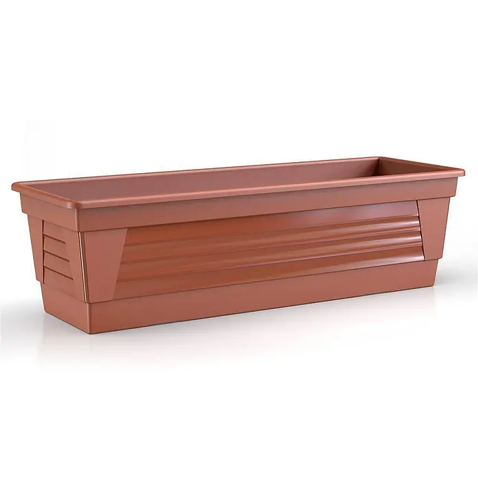 Plastard Pflanzkasten 3er Set 60 cm Terrakotta, Pflanzkasten, Balkonkasten - 3 Stk., Außenmaß (L x B x H): 60 x 21 x 17 cm, Kunststoff, Terrakotta - Langer rechteckiger brauner Kunststoff-Pflanzkasten mit gerippten Seiten für Blumen oder Pflanzen.
