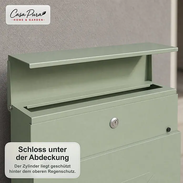 Floordirekt Wandbriefkasten Laurent - L x B x H: 10,5 x 37 x 37 cm, Grün, Stahl, Zeitungsfach - Hellgrüner Metallbriefkasten mit verdecktem Schloss unter der Abdeckung.