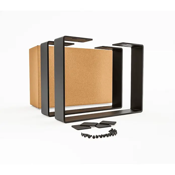 HEVVA Tischgestell BASEL - L x B x H: 60 x 8 x 72 cm, Metall - Zwei schwarze U-förmige Möbelfüße aus Metall mit Montagematerial, inklusive Schrauben und Polstern.