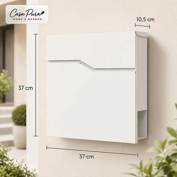 Floordirekt Wandbriefkasten Claude - L x B x H: 10,5 x 37 x 37 cm, Weiß, Stahl, Zeitungsfach - Weißer Wandbriefkasten. Maße: 37 cm hoch, 37 cm breit, 10,5 cm tief.