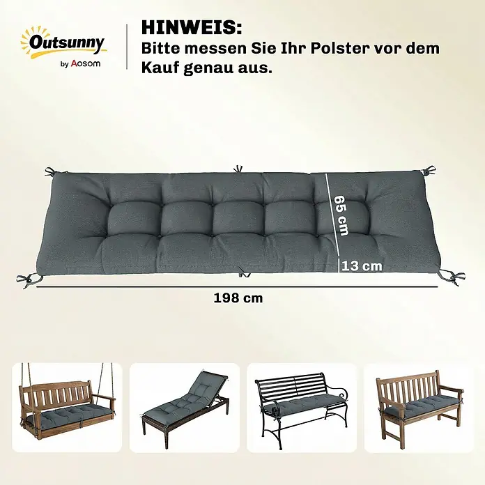 Outsunny Sitzauflage - Bank, Hollywoodschaukel, Sonnenliege, 1 Stk., L x B x H: 65 x 198 x 13 cm, 100% Polyester, Dunkelgrau