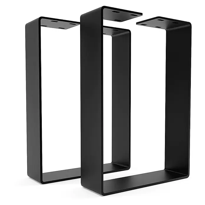 HEVVA Tischgestell TURIN - L x B x H: 30 x 7 x 43 cm, Metall - Paar schwarzer U-förmiger Metall-Tischbeine mit oberen Montageplatten zur Befestigung.