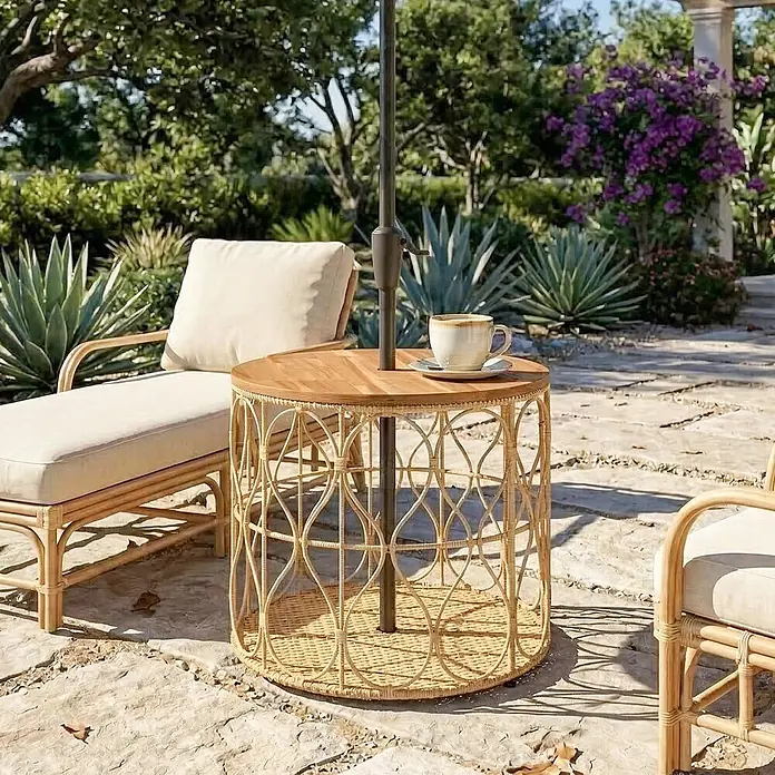 Outsunny Garten-Loungetisch - L x B x H: 50 x 50 x 47,5 cm, Ø x H: 50 x 47,5 cm, Akazienholz, PE Rattan, Stahl, Teak