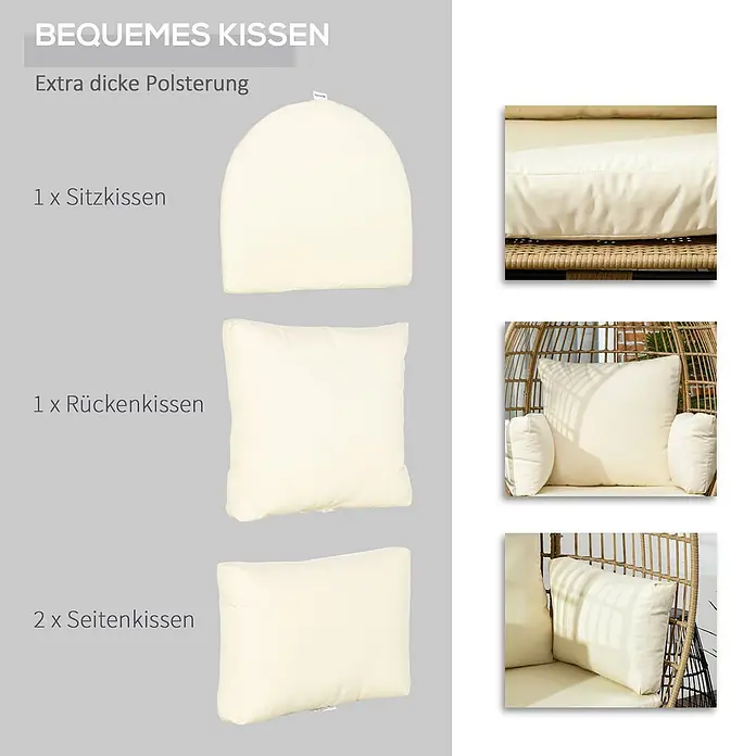 Outsunny Gartenstuhl mit Auflagen - 1 Stk., PE-Rattan, Khaki, Beige