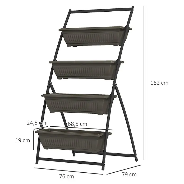Outsunny Hochbeet Pflanzentreppe - 76 x 79 x 162 cm, Stahl, Braun