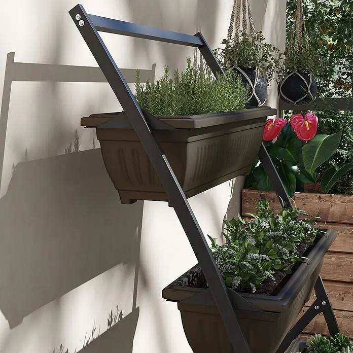 Outsunny Hochbeet Pflanzentreppe - 76 x 79 x 162 cm, Stahl, Braun