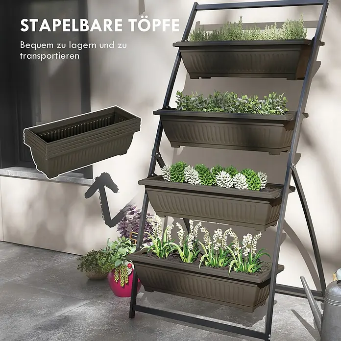 Outsunny Hochbeet Pflanzentreppe - 76 x 79 x 162 cm, Stahl, Braun