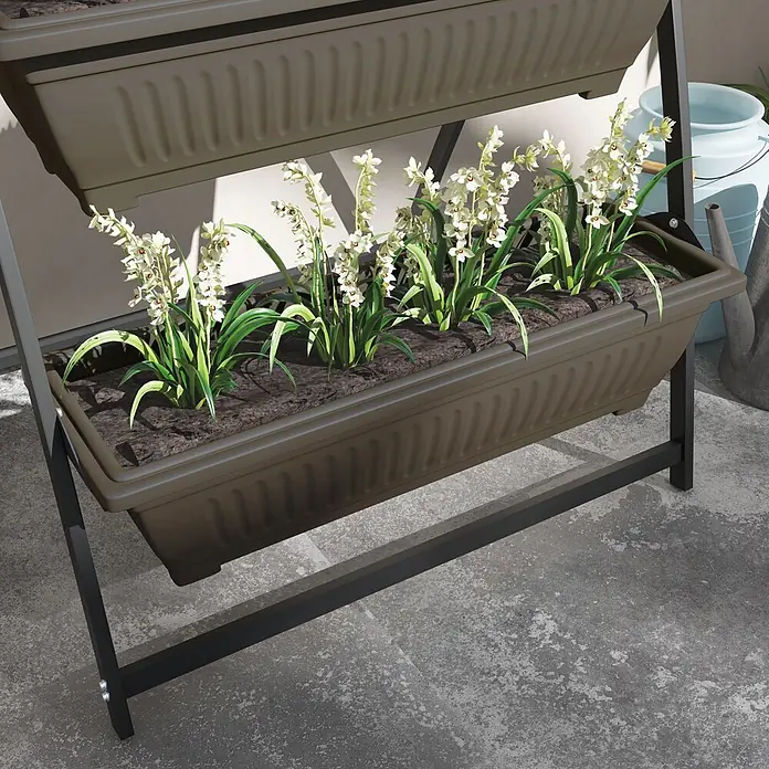 Outsunny Hochbeet Pflanzentreppe - 76 x 79 x 162 cm, Stahl, Braun