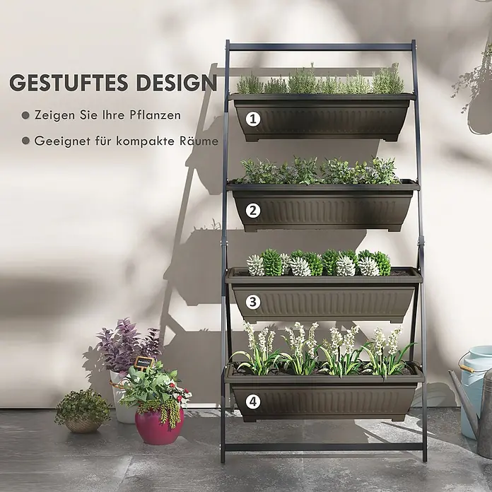 Outsunny Hochbeet Pflanzentreppe - 76 x 79 x 162 cm, Stahl, Braun