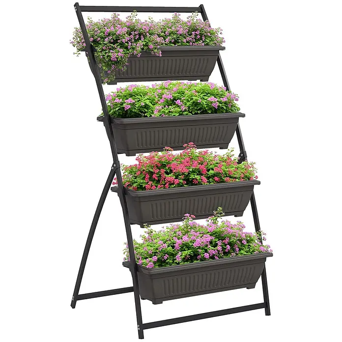 Outsunny Hochbeet Pflanzentreppe - 76 x 79 x 162 cm, Stahl, Braun