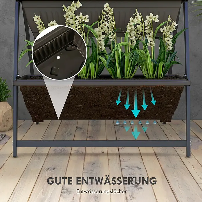 Outsunny Hochbeet Pflanzentreppe - 76 x 79 x 162 cm, Stahl, Braun