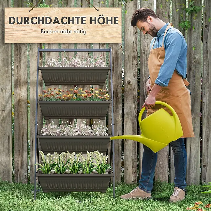 Outsunny Hochbeet Pflanzentreppe - 76 x 79 x 162 cm, Stahl, Braun