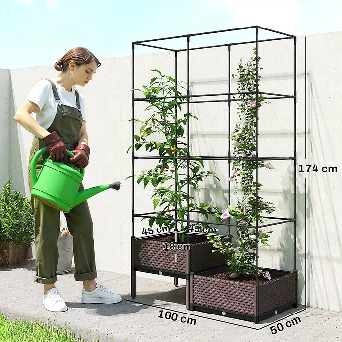 Outsunny Hochbeet - 100 x 50 x 174 cm, Stahl, Schwarz