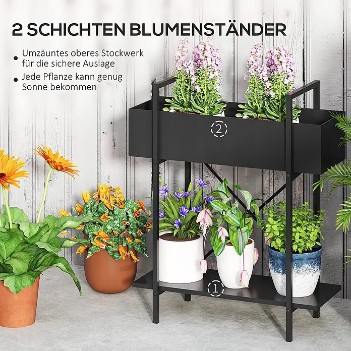 Outsunny Hochbeet - 60 x 25 x 70 cm, Metall, Schwarz