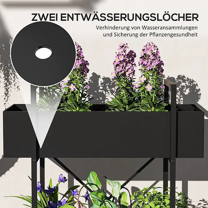 Outsunny Hochbeet - 60 x 25 x 70 cm, Metall, Schwarz