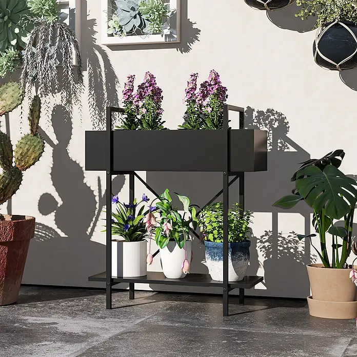 Outsunny Hochbeet - 60 x 25 x 70 cm, Metall, Schwarz
