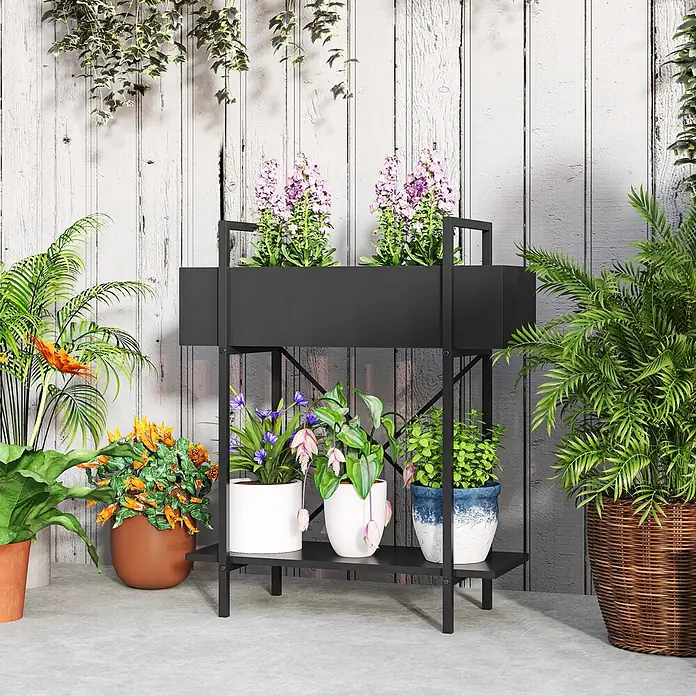Outsunny Hochbeet - 60 x 25 x 70 cm, Metall, Schwarz