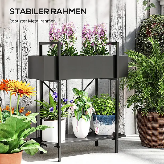 Outsunny Hochbeet - 60 x 25 x 70 cm, Metall, Schwarz