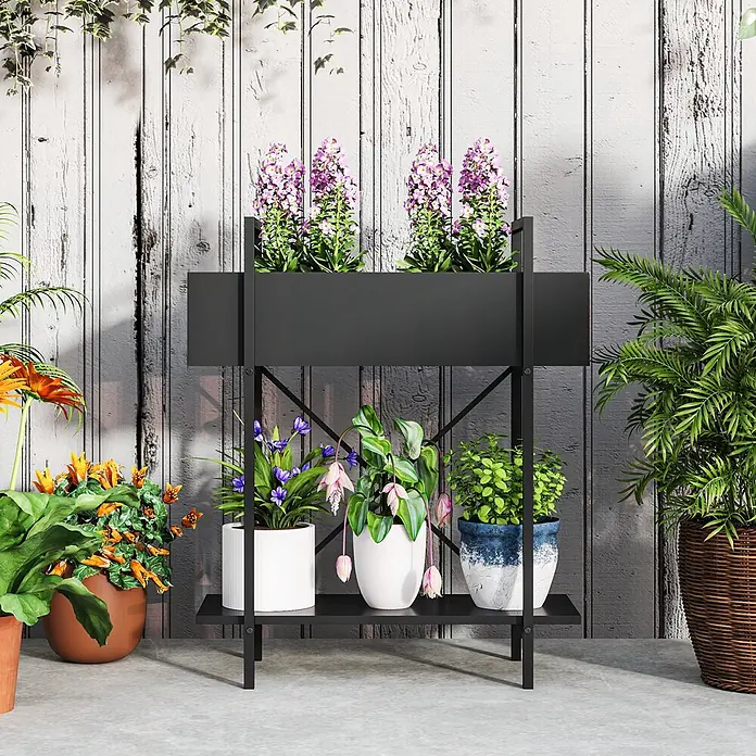 Outsunny Hochbeet - 60 x 25 x 70 cm, Metall, Schwarz