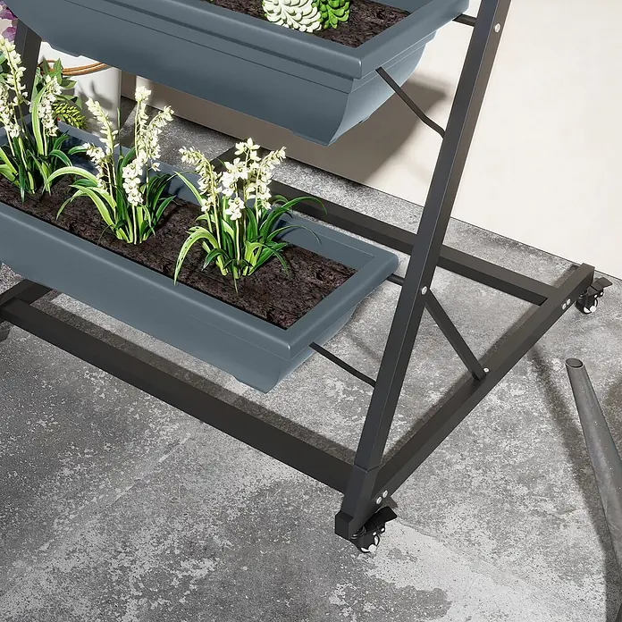 Outsunny Hochbeet Pflanzentreppe - 65 x 67 x 145 cm, Stahl, Grau