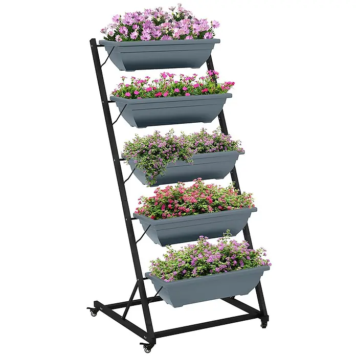 Outsunny Hochbeet Pflanzentreppe - 65 x 67 x 145 cm, Stahl, Grau