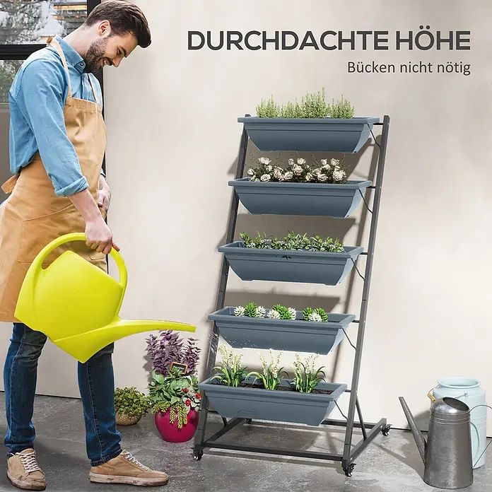 Outsunny Hochbeet Pflanzentreppe - 65 x 67 x 145 cm, Stahl, Grau